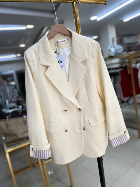 Double Breasted Folded Sleeves Blazer